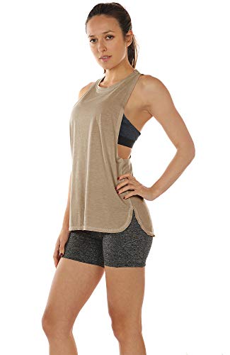 icyzone Sueltas y Ocio Camiseta sin Mangas Camiseta de Fitness Deportiva de Tirantes para Mujer(Paquete de 3) (L, Negro/Beige/Rubor Pálido)