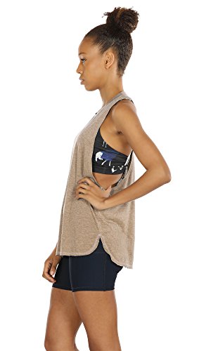 icyzone Sueltas y Ocio Camiseta sin Mangas Camiseta de Fitness Deportiva de Tirantes para Mujer(Paquete de 3) (L, Negro/Beige/Rubor Pálido)