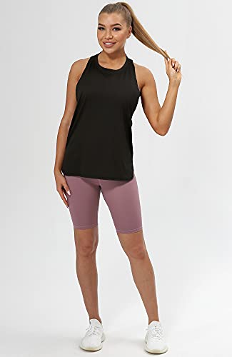 icyzone Sueltas y Ocio Camiseta sin Mangas Camiseta de Fitness Deportiva de Tirantes para Mujer(Paquete de 3) (M, Negro/Beige/Rubor Pálido)