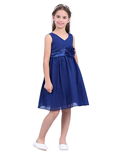 IEFIEL Vestido Fiesta Boda Niña Vestido Largo de Princesa con Flores Vestido Elegante de Dama de Honor Vestido Largo de Gasa para Cumpleaños Ceremonias Azul Oscuro 10 años