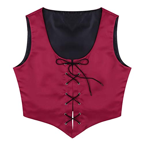 iiniim Corsé Medieval Vintage con Tirantes Cordones Retro Mujer Chaleco Hebilla Vintage Atractivas Corset Reversible Corpiño Chaleco Sexy Top RetroTraje de Halloween para Chicas Vino Tinto Medium