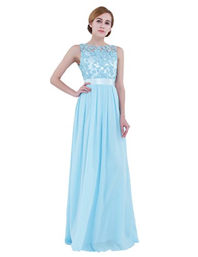 iiniim Mujer Vestido Largo Floreado de Fiesta Boda Vestido Vintage Retro Elegente Dama de Honor de Novia Encaje Traje de Gasa para Mujeres Varias Tallas Azul de Cielo 38