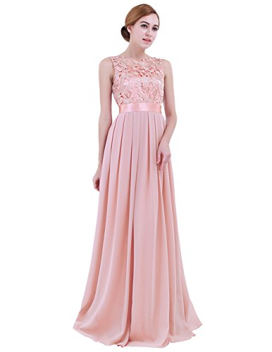 iiniim Mujer Vestido Largo Floreado de Fiesta Boda Vestido Vintage Retro Elegente Dama de Honor de Novia Encaje Traje de Gasa para Mujeres Varias Tallas Rosa Clara 34