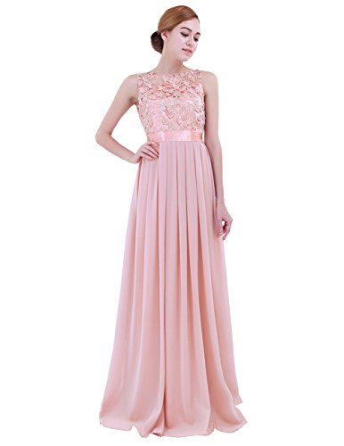 iiniim Mujer Vestido Largo Floreado de Fiesta Boda Vestido Vintage Retro Elegente Dama de Honor de Novia Encaje Traje de Gasa para Mujeres Varias Tallas Rosa Clara 34