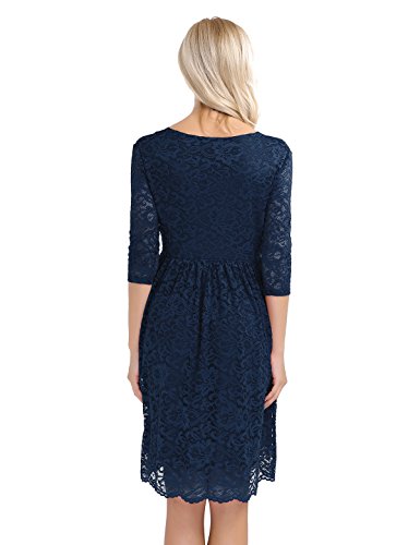 iiniim Vestido Corto para Mujer Premamá Vestido de Embarazada Encaje Floral Vestidos Boda Fiesta Vestir de Maternidad Verano Manga Corta S-XXL Azul Navy X-Large