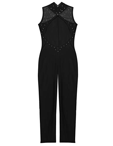 iixpin Maillot de Patinaje Artístico para Mujer Mono Deportivo Ejercicio Jumpsuit Leotardo Gimnasia Body Baile Básico Negro Large