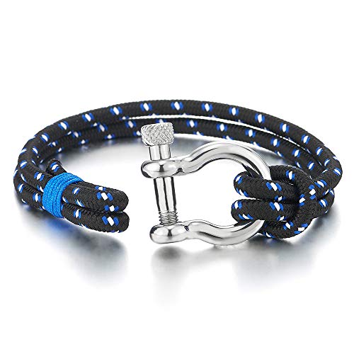 iMETACLII Acero Tornillo Grillete del Ancla, Hombre Mujer Azul Blanco Pulsera del Abrigo Cuerda Trenzado, Náutico Marinero Tejido