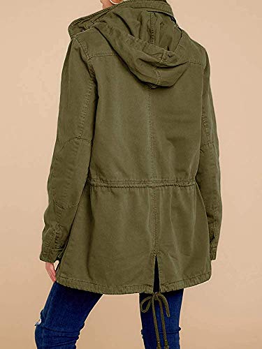 Imily Bela Chaqueta de entretiempo para mujer, parka, larga, con capucha, para invierno, boyfriend Verde militar S