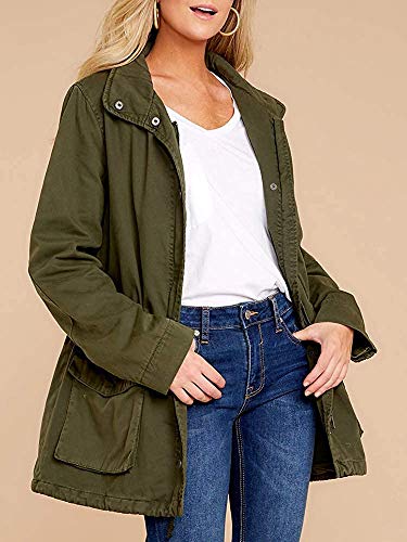 Imily Bela Chaqueta de entretiempo para mujer, parka, larga, con capucha, para invierno, boyfriend Verde militar S