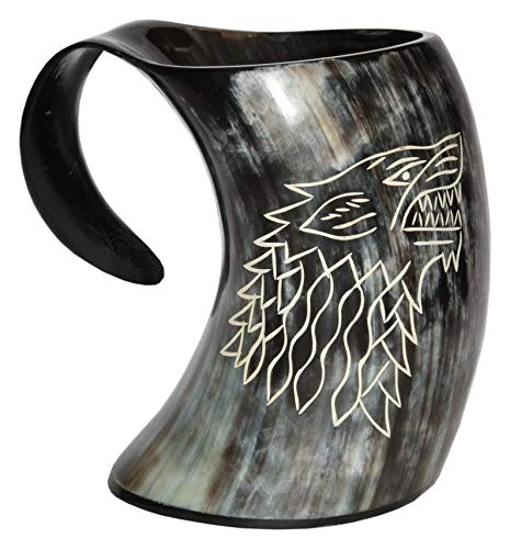 india .nautical .handicraft Juego de Tronos Stark House vikingos bebiendo cuerno taza lobo tallado tankard para cerveza vino mead zale