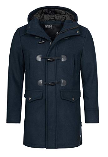 Indicode Caballeros Liam Dufflecoat con Cuello Alto Y Capucha | Moderno Abrigo De Lana 5 Bolsillos Caliente Invierno Forrado Chaqueta para Hombres En Navy Mix L