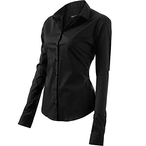 INFLATION Camisa de Vestir Elástica Mujer, diseño clásico Trabajo/Reunion/Ceremonia/Boda/Fiesta/Ocasiones Formales/Casuales, Negro, Cuello 40CM, Pecho 108CM