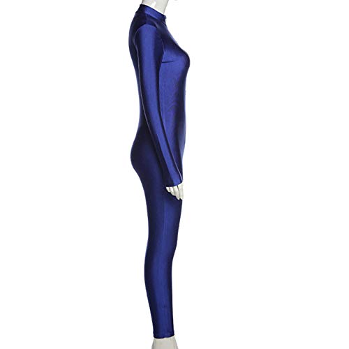 inhzoy Body de Una Pieza para Mujer Mono Casual con Pantalones de Color Sólido Mono de Manga Larga con Cuello Alto Cierre de Cremallera Azul Oscuro L