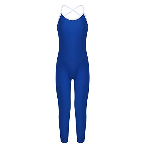 inhzoy Mono de Una Pieza para Niñas Leotardo de Danza de Baile sin Mangas con Cuello Halter Mono Ajustable de Color Sólido para Yoga Gimnasia Azul 13-14 años