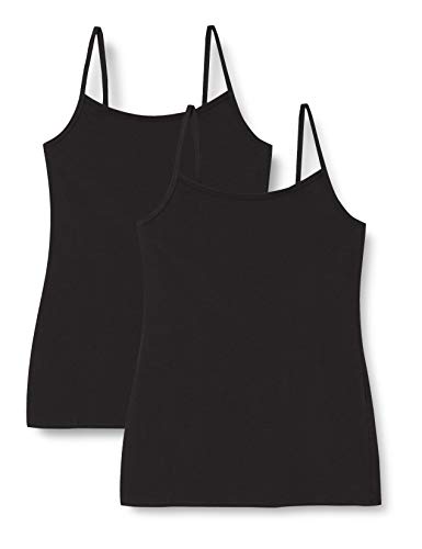 Iris & Lilly BELK024M2 Top de tirantes, Negro (Black), XS, Pack de 2