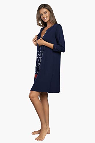 Italian Fashion IF Camisón de noche para mujer, para lactancia, embarazo, maternidad, ropa de noche, moda premamá con botones continuos, camisa de nacimiento para madre azul oscuro L