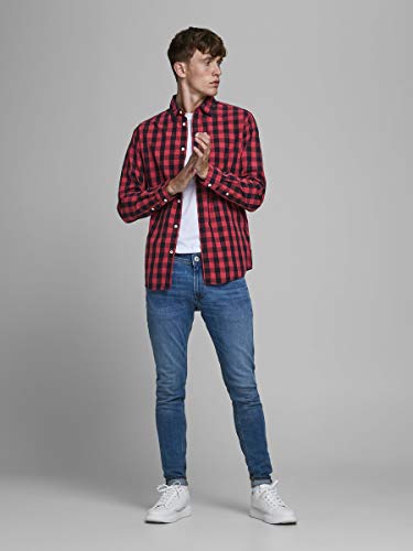 Jack & Jones Jjegingham Shirt L/s Camisa, Multicolor (Brick Red Checks:Mixed Black), Medium para Hombre