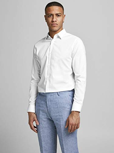 Jack & Jones Jprnon Iron Shirt L/s Noos Camisa, Blanco (White Fit:Slim Fit), Large para Hombre