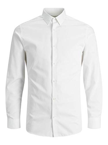 Jack & Jones Jprnon Iron Shirt L/s Noos Camisa, Blanco (White Fit:Slim Fit), Large para Hombre