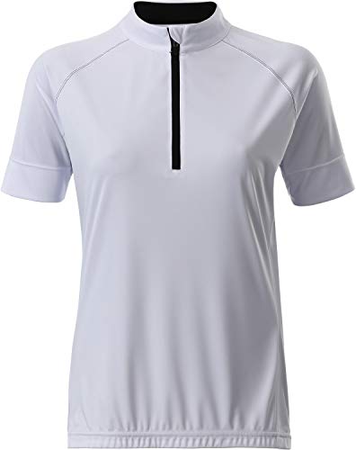 James & Nicholson Ladies' Bike-T Half Zip Camiseta, Blanco (White/Black), L para Mujer