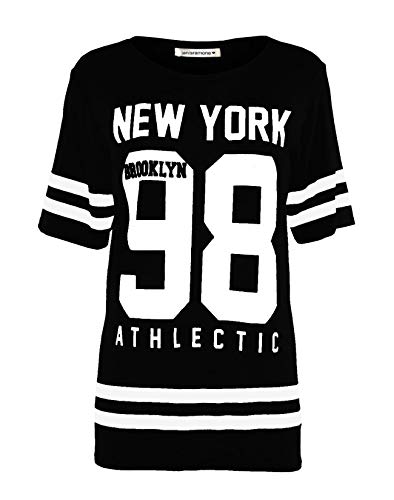 Janisramone Señoras Mujeres Nueva Beisbol New York 98 Brooklyn Raya impresión Sobredimensionado Baggy Tapa de la Camiseta