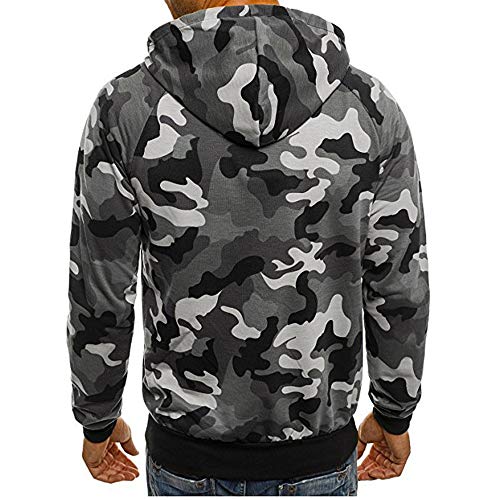 JiaMeng suéter Sudadera con Capucha Hombres de Punto con Capucha de Manga Larga Jersey Sudadera de Camuflaje(Gris,XL)