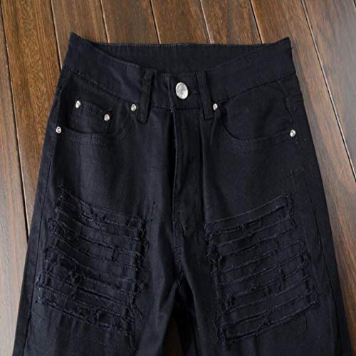 Jubaton Pantalones de chándal elásticos para Hombre, Pantalones Largos Plisados con Costuras de Mezclilla con Agujeros nostálgicos Informales de Color Liso 30