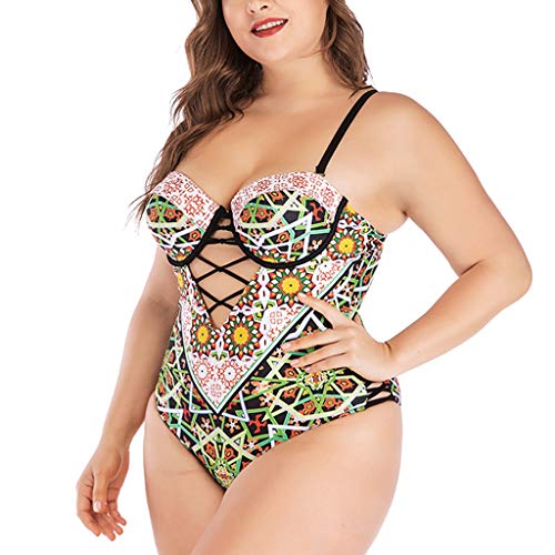 JURTEE Bañador para Mujer Talla Grande Moda Impreso Siamés Bikini Monokini Estilo Étnico Traje De Baño Sujetador Relleno Ropa De Baño