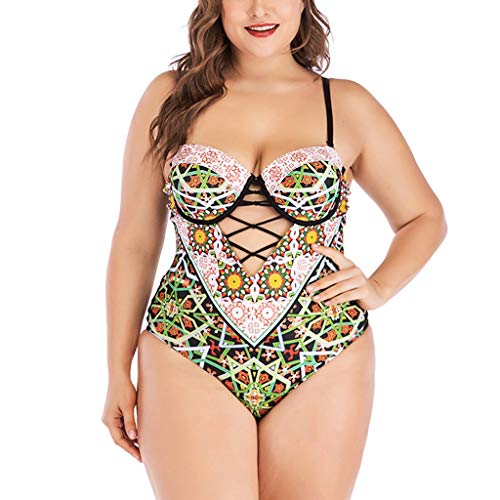 JURTEE Bañador para Mujer Talla Grande Moda Impreso Siamés Bikini Monokini Estilo Étnico Traje De Baño Sujetador Relleno Ropa De Baño