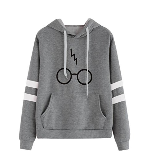 K-youth Mujer Sudaderas, Mujeres Harry ✿ Potter Gafas Estampado Sudaderas con Capucha Manga Larga Sudaderas Jersey de Bolsillo Tumblr Mujer Cortas Blusa Tops (Gris, M)