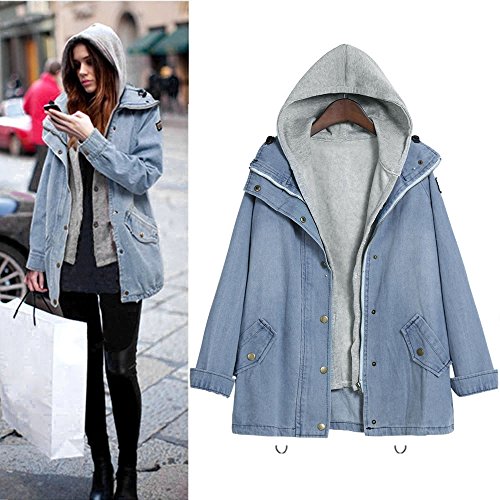 K-Youth Mujeres Abrigo Abrigo Mujer Invierno Outwear Blazers Tops Capa Manga Larga Chamarra Doble Mezclilla Capucha Coat Jacket Sportswear Chaqueta para Mujer(Azul, XXL)