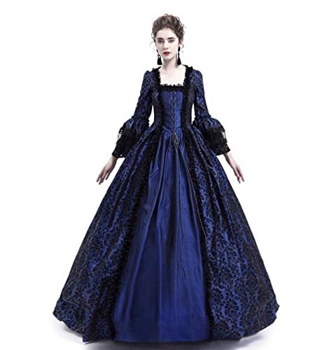 Kaiyei Vestido Dama Medieval Cuello Cuadrado Mangas Largas Vintage Vestidos de Renacimiento Gotico Cosplay Halloween Vestidos de Gala Longitud del Piso Princesa Real Vestidos de Fiesta Azul Marino M