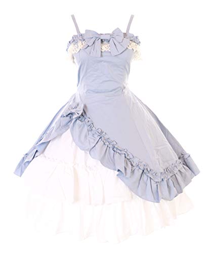 Kawaii-Story JL-663-6 - Disfraz de Lolita gótico con volantes, clásico, vestido y falda, cosplay (L-XL), color azul y blanco