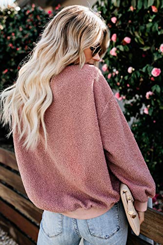 kenoce Sudadera sin Capucha de Forro Polar de Manga Larga para Mujer Talla Grande Pullover Cálido Sweatshirt Hoodie con Bolsillos H-Rosa M