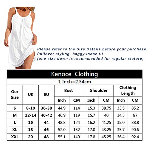 kenoce Vestido Verano Mujer Mini Vestido Sin Mangas Cuello Redondo Moda Casual Tallas Grandes Vestidos Elegantes Vestido de Playa Sexy Vestido F-Verde Militar 2XL