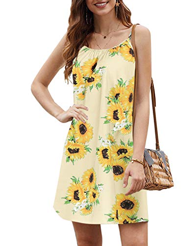 kenoce Vestido Verano Mujer Mini Vestido Sin Mangas Cuello Redondo Moda Casual Tallas Grandes Vestidos Elegantes Vestido de Playa Sexy Vestido H-Amarillo M