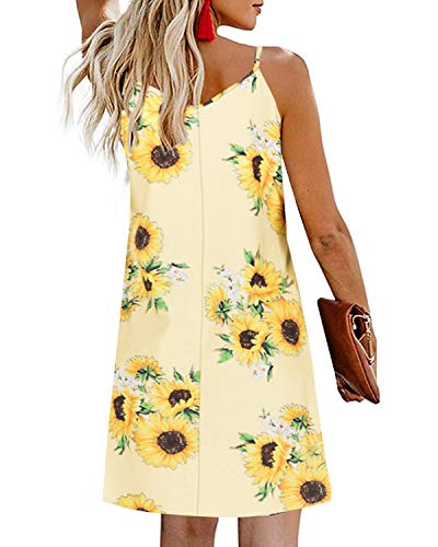 kenoce Vestido Verano Mujer Mini Vestido Sin Mangas Cuello Redondo Moda Casual Tallas Grandes Vestidos Elegantes Vestido de Playa Sexy Vestido H-Amarillo M