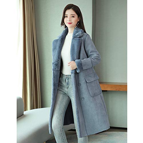 Ketamyy Abrigo Vestir Invierno Mujer Termico Solapa Forro De Pelo Antelina Largo Botones Manga Larga Chaqueta Suave Cómodo Elegante Trench Parka Chamarra Azul Vaquero XL