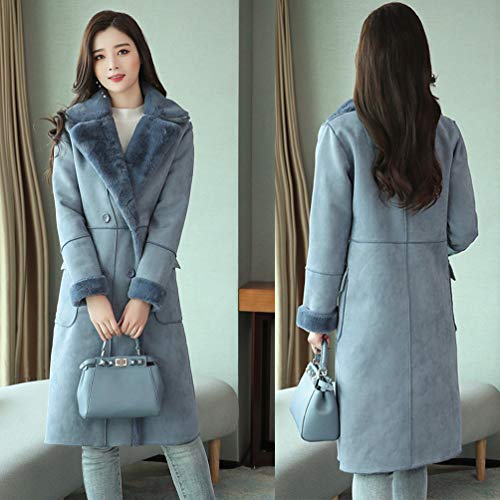 Ketamyy Abrigo Vestir Invierno Mujer Termico Solapa Forro De Pelo Antelina Largo Botones Manga Larga Chaqueta Suave Cómodo Elegante Trench Parka Chamarra Azul Vaquero XL