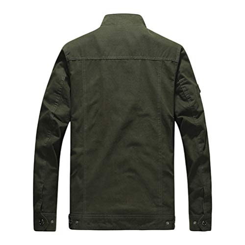 Ketamyy Casual algodón chaquetas estilo militar Tamaño más delgada del resorte del otoño de pie cuello de manga larga Loose Fit para Hombre SG Ejercito verde