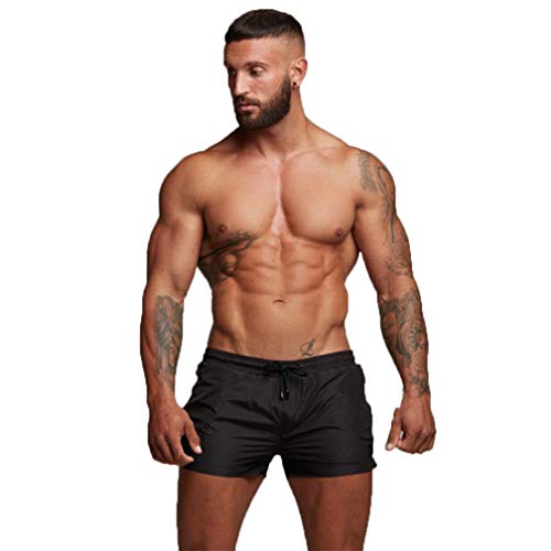 Kfnire Bañadores de natación, Pantalones Cortos de los Hombres de Secado rápido Playa Surf Corriendo Pantalones Cortos de natación Boxeadores Ligero Shorts (EU M=Tag L, Negro)