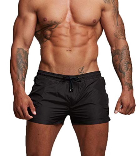 Kfnire Bañadores de natación, Pantalones Cortos de los Hombres de Secado rápido Playa Surf Corriendo Pantalones Cortos de natación Boxeadores Ligero Shorts (EU M=Tag L, Negro)