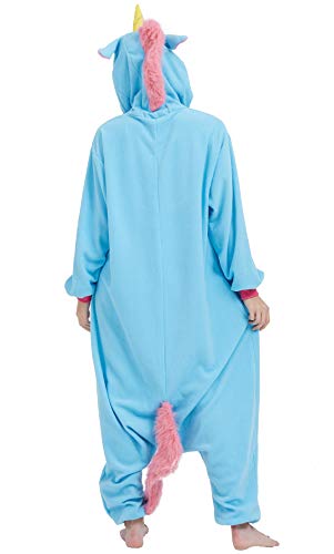 Kigurumi Pijama Animal Entero Unisex para Adultos con Capucha Cosplay Pyjamas Unicornio Azul Ropa de Dormir Traje de Disfraz para Festival de Carnaval Halloween Navidad