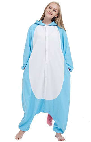 Kigurumi Pijama Animal Entero Unisex para Adultos con Capucha Cosplay Pyjamas Unicornio Azul Ropa de Dormir Traje de Disfraz para Festival de Carnaval Halloween Navidad