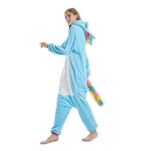 KiKa Monkey Niños Unicornio de Dibujos Animados de Franela Animal Novedad Disfraces Cosplay Pijama (S, Azul)