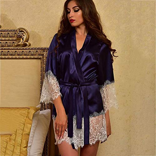 KIMODO Mujeres Sexy Seda Kimono Vestir Babydoll Encaje Lencería Bata de baño Ropa de Dormir Lencería Sexy para Mujeres Ropa de Dormir Satén Seda Lencería Erotica de Mujer Sexy