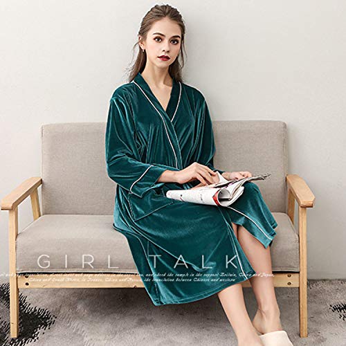 Kimono Albornoz,Terciopelo Dorado Lighweight Robe para Mujeres Invierno Felpa Pijamas Vestidos De Vestir Verde M