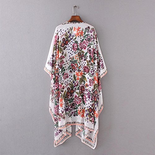 Kimono de Verano, Dragon868 Mujer Floral Gasa Suelta Kimono Bikinis Cubrir Camisas largas (5XL, Blanco)