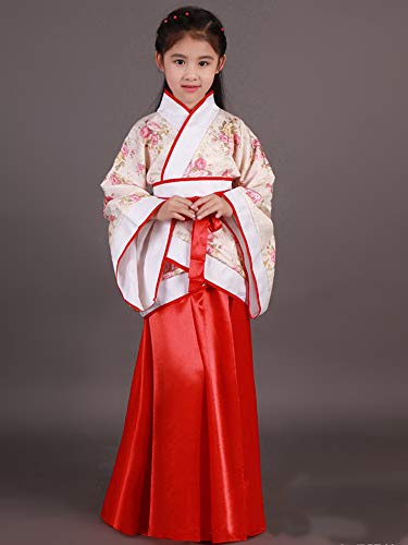 KINDOYO China Hanfu - Trajes Tradicionales de la Etapa de los Niños Rojos de Hanfu de Las Muchachas,Rojo (Estilo 3),EU 140=Tag 150