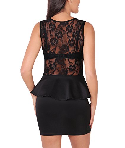 KRISP Vestido Corto Ajustado Cóctel Elegante Volante Sin Manga Elástico, (Negro (3127), 36 EU (08 UK)), 3127-BLK-08